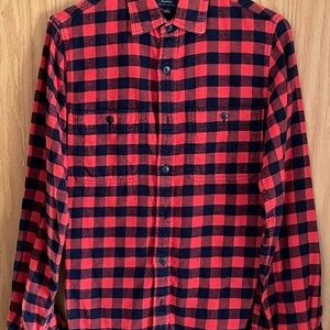 Men’s J. Crew Red and Black Buffalo Check Button-Down Flannel Slim Fit Shirt